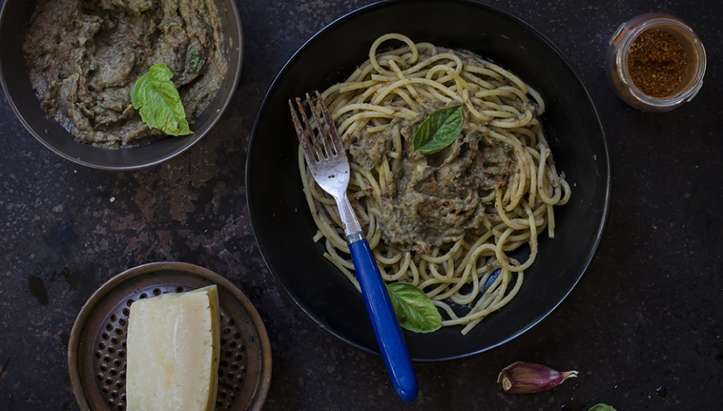 Pasta al pesto di melanzane e blonde ale