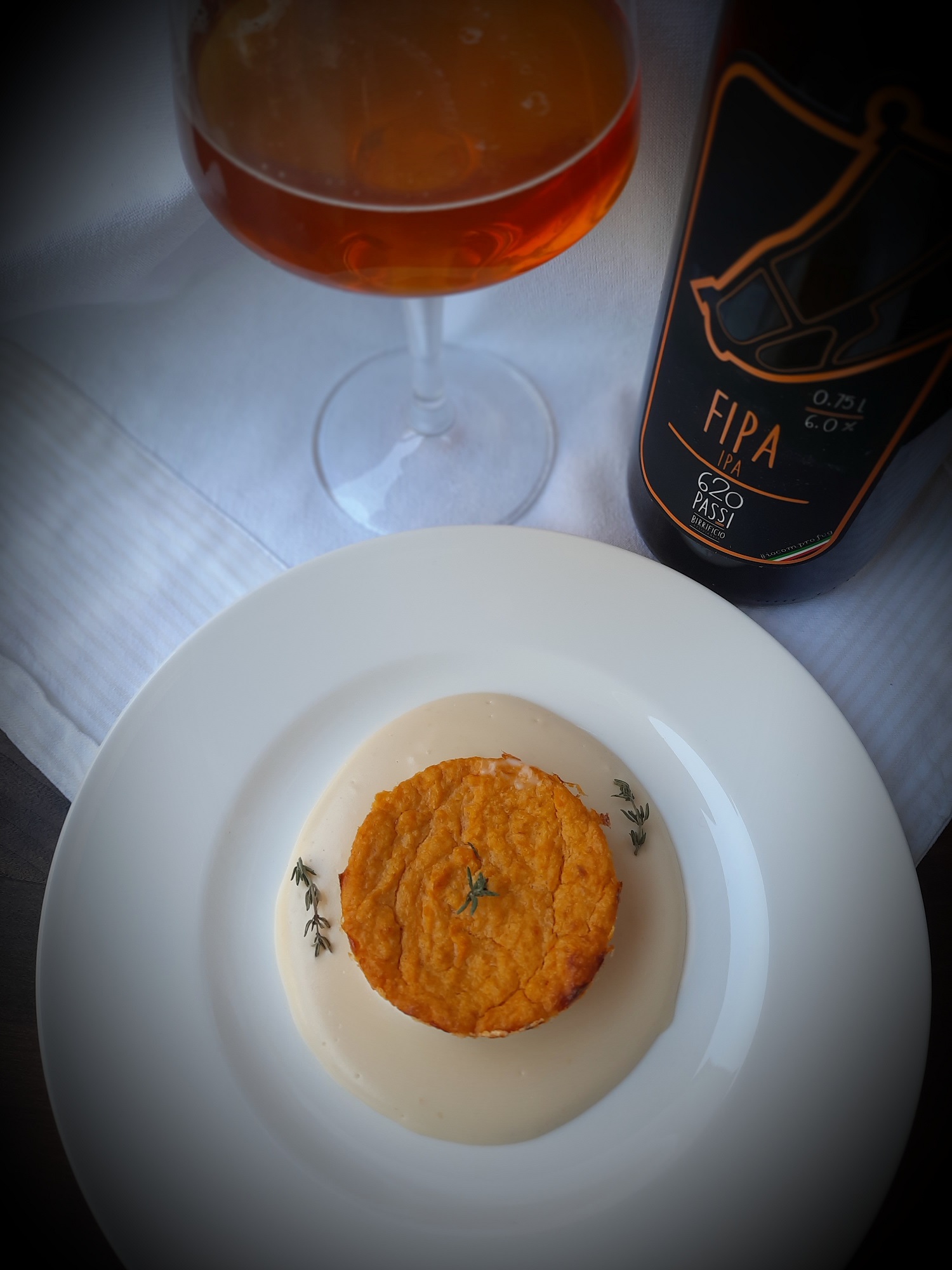 Flan di zucca con salsa al parmigiano e ipa