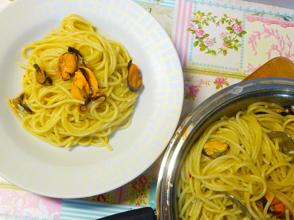 Spaghetti con le cozze in bianco alla pils